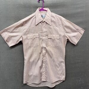 Vintage BR Westerns Shirt Mens Medium Pink Striped Pearl Snap Western Cowboy 70s